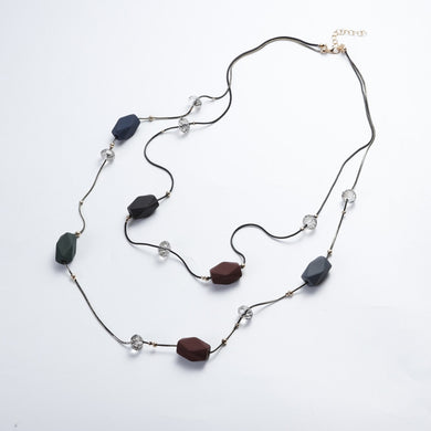 Concise Double Layers Geometry Beads Necklace Long Sweater Chain Women jewelry Ornament necklace women collar mujer wholesale