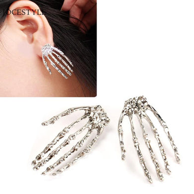 Co Ear Stud Silver Alloy Earring Skull Bone Skeleton Hand Earring Goth Punk Rock Ear Stud Party Fancy Dress Accessories