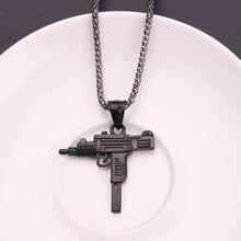 Load image into Gallery viewer, Cool Gothic Hip Hop UZI Kolye GUN Shape Pendant Necklace Gold Black Silver Color Army Style Male Chain Men Necklaces  Jewelry