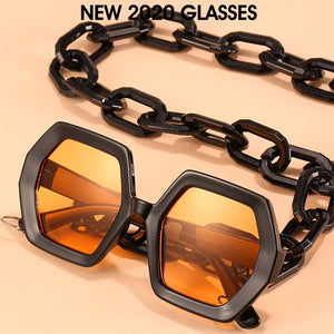 Cool Hexagon Large Oversized Sunglasses Women Retro Brand Designer Big Chain Sun Glasses Female Men ins Popular Shade Eyewear