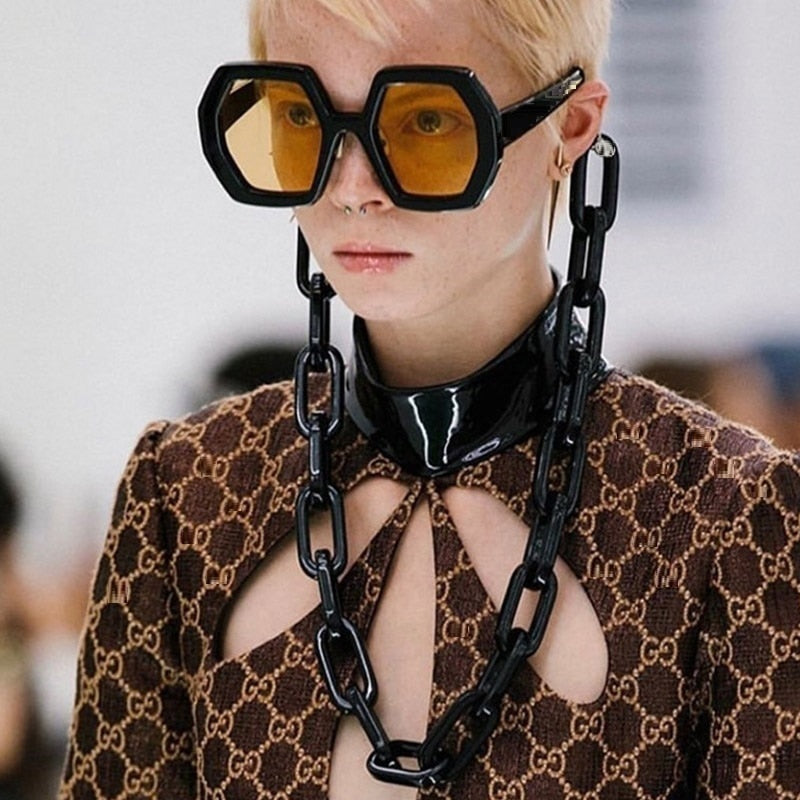 Cool Hexagon Large Oversized Sunglasses Women Retro Brand Designer