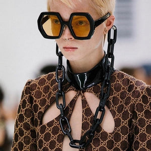 Cool Hexagon Large Oversized Sunglasses Women Retro Brand Designer Big Chain Sun Glasses Female Men ins Popular Shade Eyewear