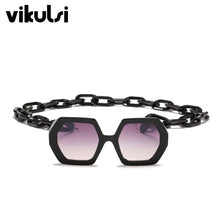 Carica l&#39;immagine nel visualizzatore di Gallery, Cool Hexagon Large Oversized Sunglasses Women Retro Brand Designer Big Chain Sun Glasses Female Men ins Popular Shade Eyewear