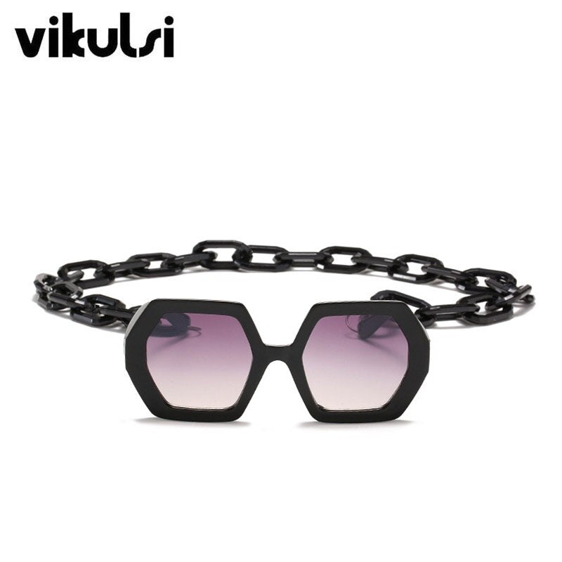 Cool Hexagon Large Oversized Sunglasses Women Retro Brand Designer Big Chain Sun Glasses Female Men ins Popular Shade Eyewear
