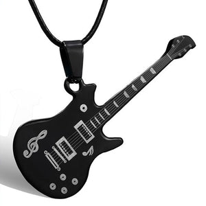 Co Men's Stainless Steel Guitar Shape Musical Note Pendant Necklace Jewelry