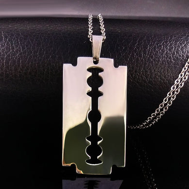 Co Stainless Steel Razor Blades Pendant Necklaces Men Jewelry Steel Male Shaver Shape Necklaces & Pendants Free Chain N3210