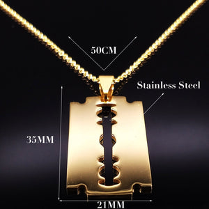 Co Stainless Steel Razor Blades Pendant Necklaces Men Jewelry Steel Male Shaver Shape Necklaces & Pendants Free Chain N3210