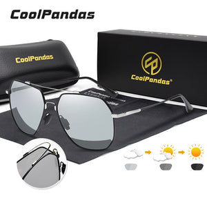 CoolPandas 2023 Top Hexagon Sunglasses Polarized Men Photochromic Sun Glasses Women Driving Eyewear Memory Metal zonnebril heren