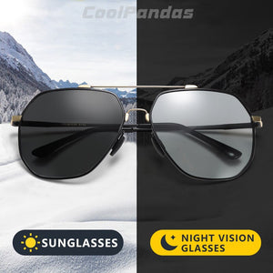 CoolPandas 2023 Top Hexagon Sunglasses Polarized Men Photochromic Sun Glasses Women Driving Eyewear Memory Metal zonnebril heren
