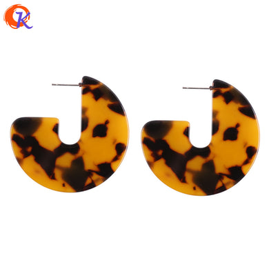 Rushed Round Trendy Brown Tortoiseshell Semicircle Stud Earrings Resin Material For Women Elegant Design Jewelry