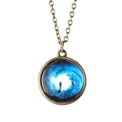 Couple Planet Crystal Stars Ball Glass Galaxy Pattern Leather Chain Pendants Maxi Necklace For Womem Girlfriend Gift