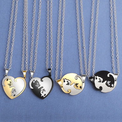 Couple heart necklace Cute Cartoon cat Pendant NecklaceSimple personality color black animal Necklace Jewelry Gift for girl boys