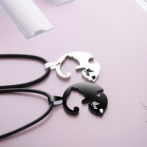 Couple heart necklace Cute Cartoon cat Pendant NecklaceSimple personality color black animal Necklace Jewelry Gift for girl boys
