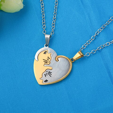 Couple heart necklace Cute Cartoon cat Pendant NecklaceSimple personality color black animal Necklace Jewelry Gift for girl boys