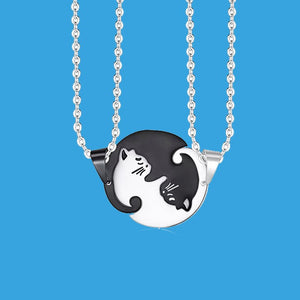 Couple heart necklace Cute Cartoon cat Pendant NecklaceSimple personality color black animal Necklace Jewelry Gift for girl boys