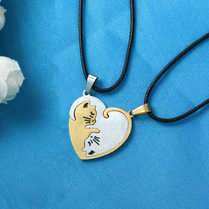Couple heart necklace Cute Cartoon cat Pendant NecklaceSimple personality color black animal Necklace Jewelry Gift for girl boys