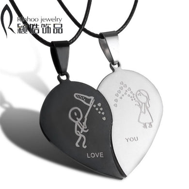 Couples Jewelry Broken Heart Necklaces Black Couple Necklace Stainless Steel Engrave Love You Pendants Necklace Valentine's Day
