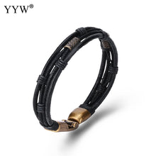 Carica l'immagine nel visualizzatore di Gallery, Cowhide 2017 New Rock Style Leather Men Bracelet &amp; Bangle Black deep coffee color Bracelet Fashion Charm Bracelet bangles