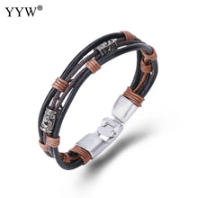 Carica l'immagine nel visualizzatore di Gallery, Cowhide 2017 New Rock Style Leather Men Bracelet &amp; Bangle Black deep coffee color Bracelet Fashion Charm Bracelet bangles