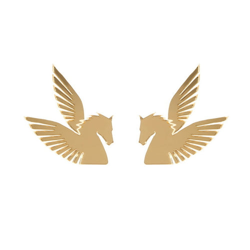 Crazy Exaggeration Golden Mirror Pegasus Acrylic Earrings Women's Creativity Funny Prom Party Personality Accessories Jewelry