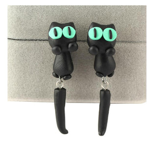 Creative Accessories Handmade Soft ceramic Black Cat Earrings for Women Seperate Stud Earring Gifts E1659