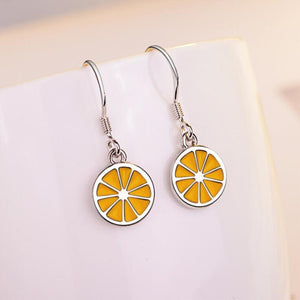 Creative Fashion Sweet Exquisite Personality 925 Sterling Silver Jewelry Epoxy Yellow Lemon Female Dangle Earrings SE474