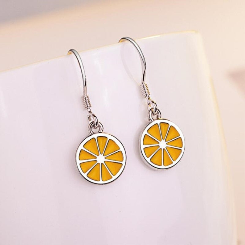 Creative Fashion Sweet Exquisite Personality 925 Sterling Silver Jewelry Epoxy Yellow Lemon Female Dangle Earrings SE474