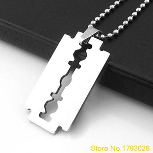 Creative Men's Stainless Steel Razor Pendant Silver Color Ball Blade Chain Necklace 4T95