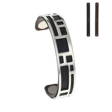 Carica l'immagine nel visualizzatore di Gallery, Labyrinth Cuff Leather Bangles Stainless Steel Bracelets Argent Bijoux Femme Manchette Reversible Opening Bangle Pulseras