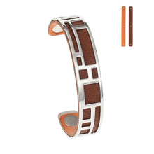 Carica l'immagine nel visualizzatore di Gallery, Labyrinth Cuff Leather Bangles Stainless Steel Bracelets Argent Bijoux Femme Manchette Reversible Opening Bangle Pulseras