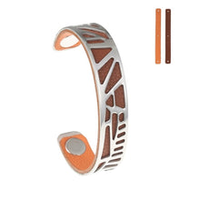 Carica l'immagine nel visualizzatore di Gallery, Palm Tree Bracelets Plover Cuff 14mm Wide Cham Leather Bracelet Reversible Bijoux Femme Bangles Stainless Steel Pulseras