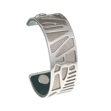 Carica l'immagine nel visualizzatore di Gallery, Plam Tree Bangle Arm Cuff Leather Bracelet Stainless Steel Bracelet Argent Interchangeable Reversible 25mm Leather Band