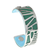 Carica l'immagine nel visualizzatore di Gallery, Plam Tree Bangle Arm Cuff Leather Bracelet Stainless Steel Bracelet Argent Interchangeable Reversible 25mm Leather Band