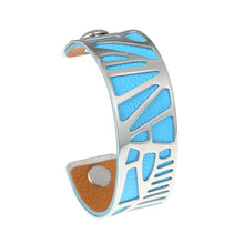 Carica l'immagine nel visualizzatore di Gallery, Plam Tree Bangle Arm Cuff Leather Bracelet Stainless Steel Bracelet Argent Interchangeable Reversible 25mm Leather Band