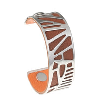 Carica l'immagine nel visualizzatore di Gallery, Plam Tree Bangle Arm Cuff Leather Bracelet Stainless Steel Bracelet Argent Interchangeable Reversible 25mm Leather Band
