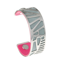 Carica l'immagine nel visualizzatore di Gallery, Plam Tree Bangle Arm Cuff Leather Bracelet Stainless Steel Bracelet Argent Interchangeable Reversible 25mm Leather Band