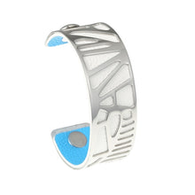 Carica l'immagine nel visualizzatore di Gallery, Plam Tree Bangle Arm Cuff Leather Bracelet Stainless Steel Bracelet Argent Interchangeable Reversible 25mm Leather Band