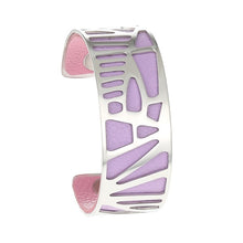 Carica l'immagine nel visualizzatore di Gallery, Plam Tree Bangle Arm Cuff Leather Bracelet Stainless Steel Bracelet Argent Interchangeable Reversible 25mm Leather Band