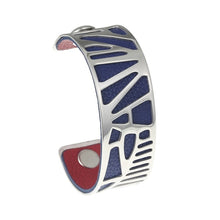 Carica l'immagine nel visualizzatore di Gallery, Plam Tree Bangle Arm Cuff Leather Bracelet Stainless Steel Bracelet Argent Interchangeable Reversible 25mm Leather Band