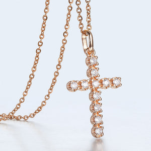 Cross Crucifix Clear Crystal Pendant Necklace for Men Women 585 Rose Gold Prayer Jesus Snail Link Chain Wholesale Jewelry GPM26