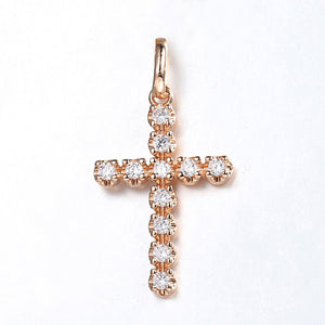 Cross Crucifix Clear Crystal Pendant Necklace for Men Women 585 Rose Gold Prayer Jesus Snail Link Chain Wholesale Jewelry GPM26