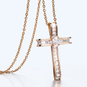 Cross Crucifix Clear Crystal Pendant Necklace for Men Women 585 Rose Gold Prayer Jesus Snail Link Chain Wholesale Jewelry GPM26
