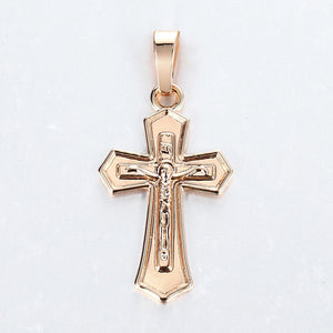 Cross Crucifix Clear Crystal Pendant Necklace for Men Women 585 Rose Gold Prayer Jesus Snail Link Chain Wholesale Jewelry GPM26