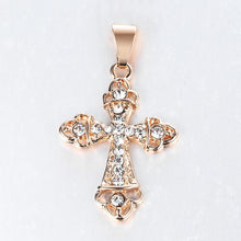 Load image into Gallery viewer, Cross Crucifix Clear Crystal Pendant Necklace for Men Women 585 Rose Gold Prayer Jesus Snail Link Chain Wholesale Jewelry GPM26