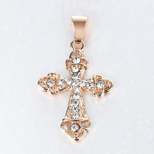 Cross Crucifix Clear Crystal Pendant Necklace for Men Women 585 Rose Gold Prayer Jesus Snail Link Chain Wholesale Jewelry GPM26