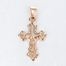 Load image into Gallery viewer, Cross Crucifix Clear Crystal Pendant Necklace for Men Women 585 Rose Gold Prayer Jesus Snail Link Chain Wholesale Jewelry GPM26