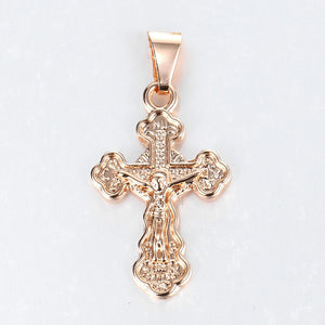 Cross Crucifix Clear Crystal Pendant Necklace for Men Women 585 Rose Gold Prayer Jesus Snail Link Chain Wholesale Jewelry GPM26