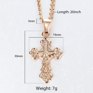 Cross Crucifix Clear Crystal Pendant Necklace for Men Women 585 Rose Gold Prayer Jesus Snail Link Chain Wholesale Jewelry GPM26