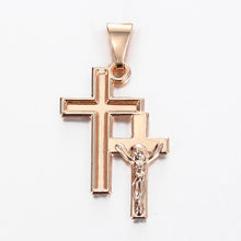 Load image into Gallery viewer, Cross Crucifix Clear Crystal Pendant Necklace for Men Women 585 Rose Gold Prayer Jesus Snail Link Chain Wholesale Jewelry GPM26