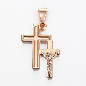 Cross Crucifix Clear Crystal Pendant Necklace for Men Women 585 Rose Gold Prayer Jesus Snail Link Chain Wholesale Jewelry GPM26